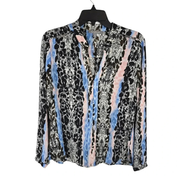 {NY Collection} Women's Mixed Print Long Sleeve Blouse - Size Medium - Picture 1 of 12